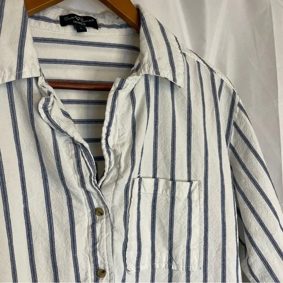 VELVET HEART Women’s Blue White Stripe Button Down Long Sleeve Size Large - Picture 7 of 11